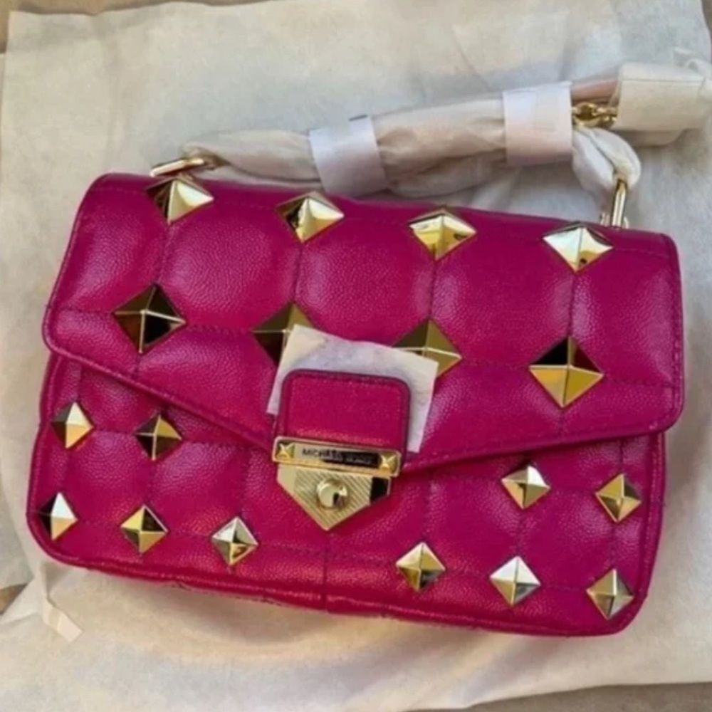 NEW! Michael Kors Wild Berry Soho Studded Quilted Patent Leather Shoulder Bag - Picture 2 of 8